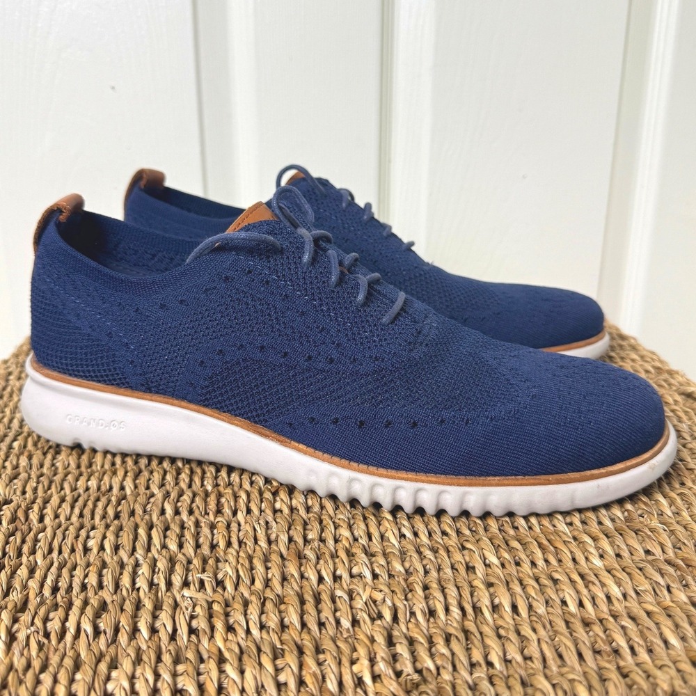 Cole Haan Zerogrand Oxford Mens 11.5 Blue Knit Wingtip Dress Sneakers C27569 - Picture 7 of 10